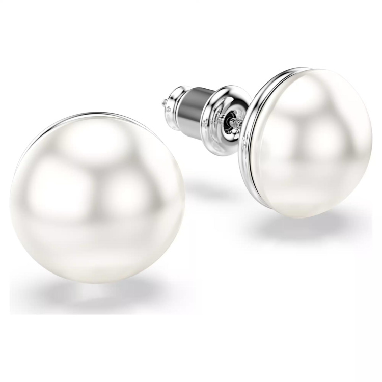 Matrix stud earrings Crystal pearl, White, Rhodium plated